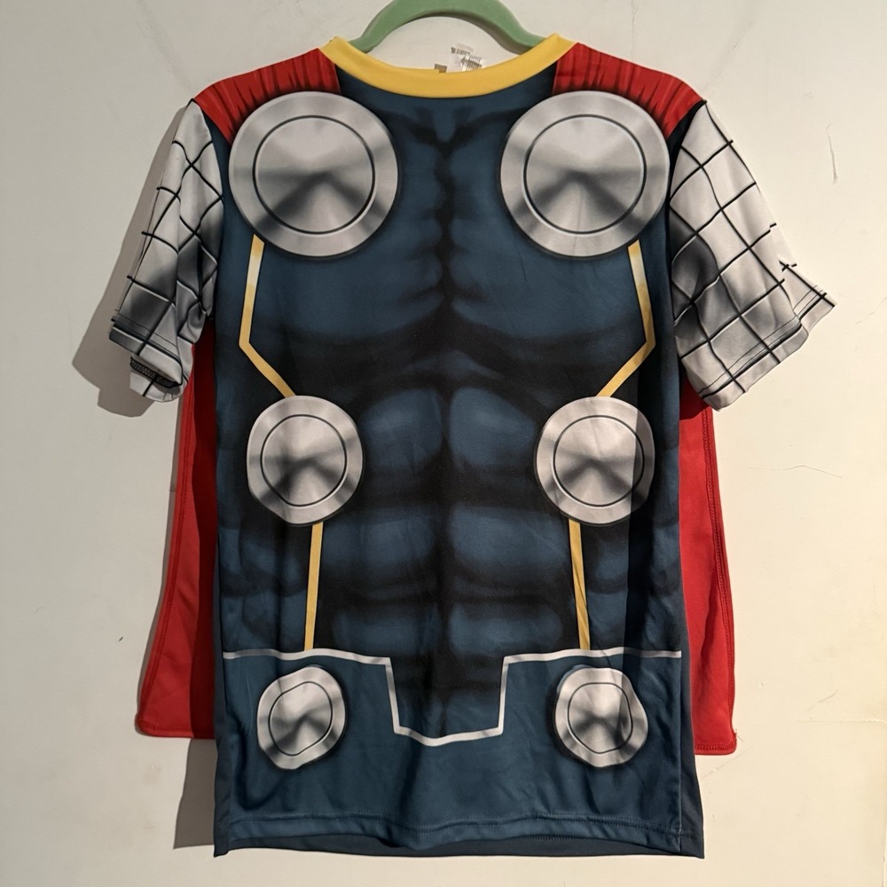 Thor Shirt Detachable Red Cape Boys L/XL Marvel 3D Thor Halloween Costume